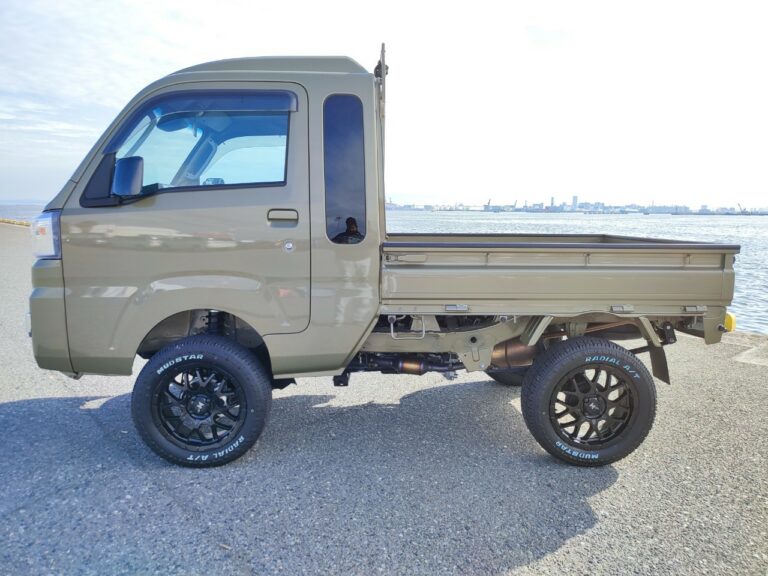 ARRIVING 3/31.  DAIHATSU 2021 KHAKI JUMBO AUTOMATIC 4 INCH LIFT KIT! CUSTOM TIRES, WHEELS